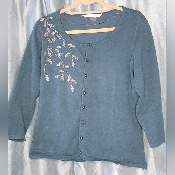 Turquoise Beaded Cardigan with iridescent leaf beading - Picture 5 of 5